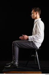 Whole Body Man White Shoes Shirt Trousers Slim Sitting Studio photo references